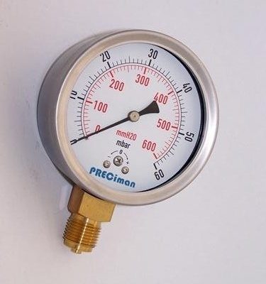 Манометър радиален PRECiman Ф63 0-250 mbar + 0-2500 mmH20 1/4"